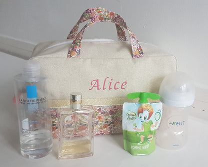 Valisette jean et volants liberty pastels