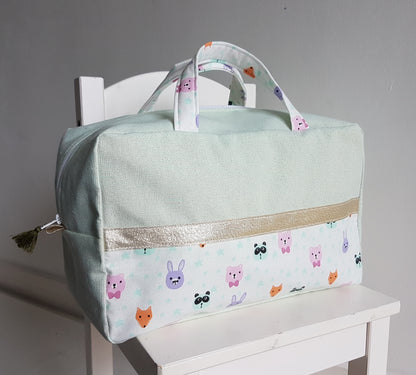 EN STOCK Valisette bicolore vert d'eau scintillant et petits animaux